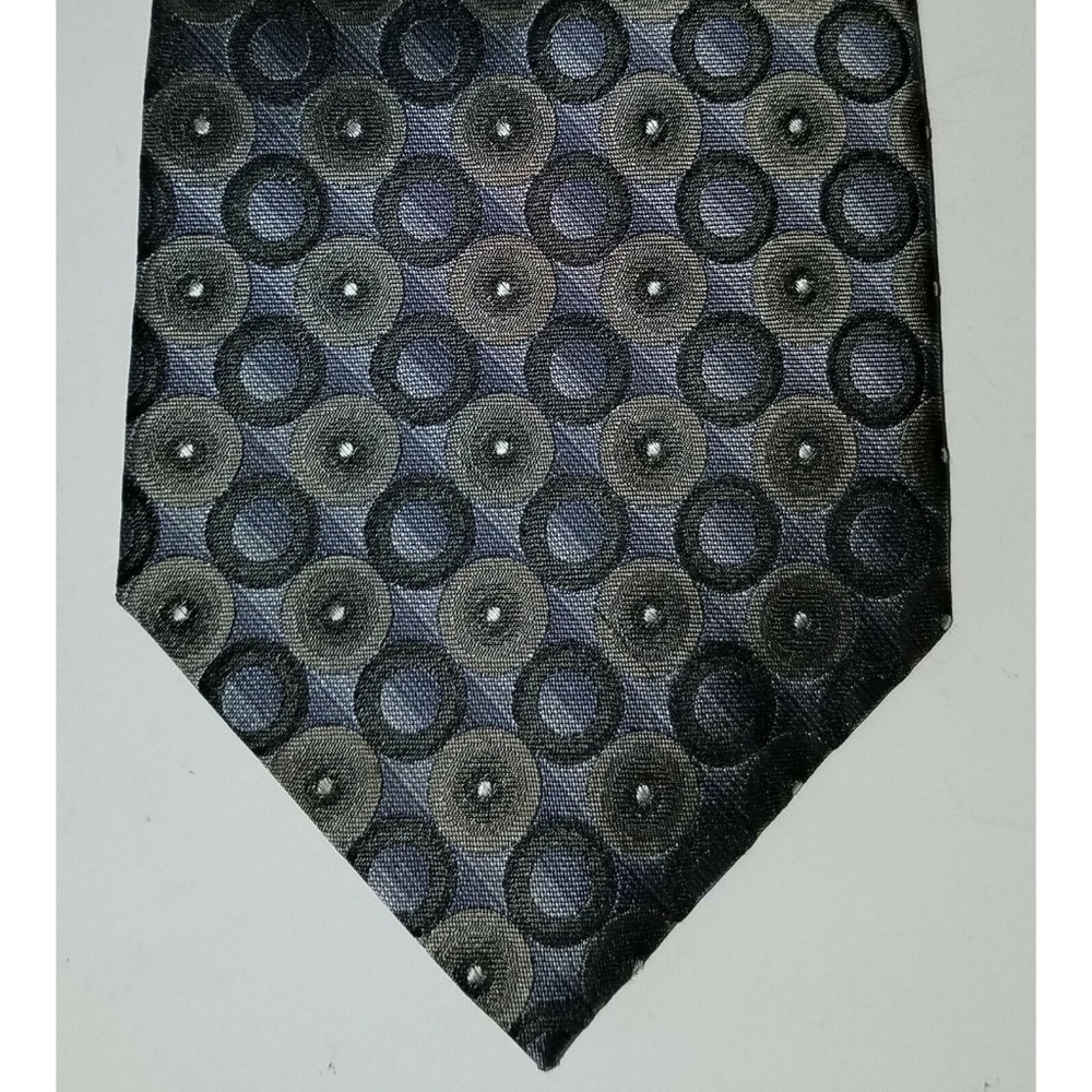 Platinum Designs Silver 100% Silk Neck Tie 62" Gray Copper Brown Circles Dots